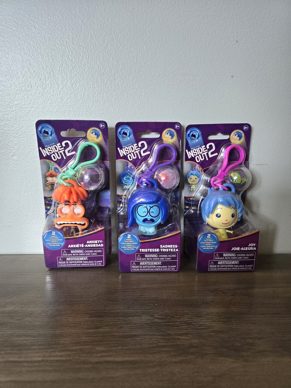 Lot of Three Disney Pixar Inside Out 2 Fidget Keychains - Anxiety, Sadness, Joy